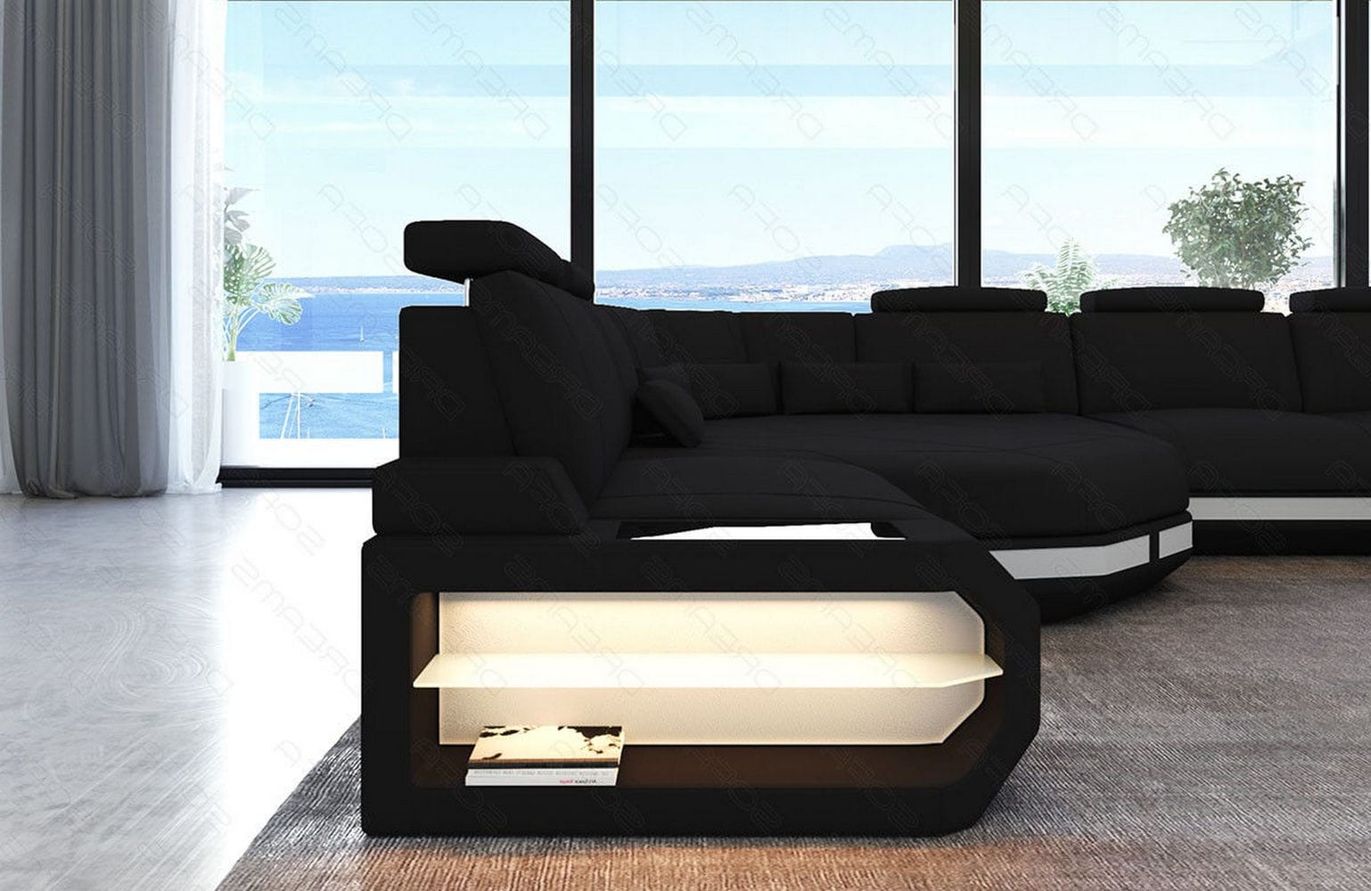 Polster Wohnlandschaft Asti U Form – Komfort und Stil Schwarz-Weiß