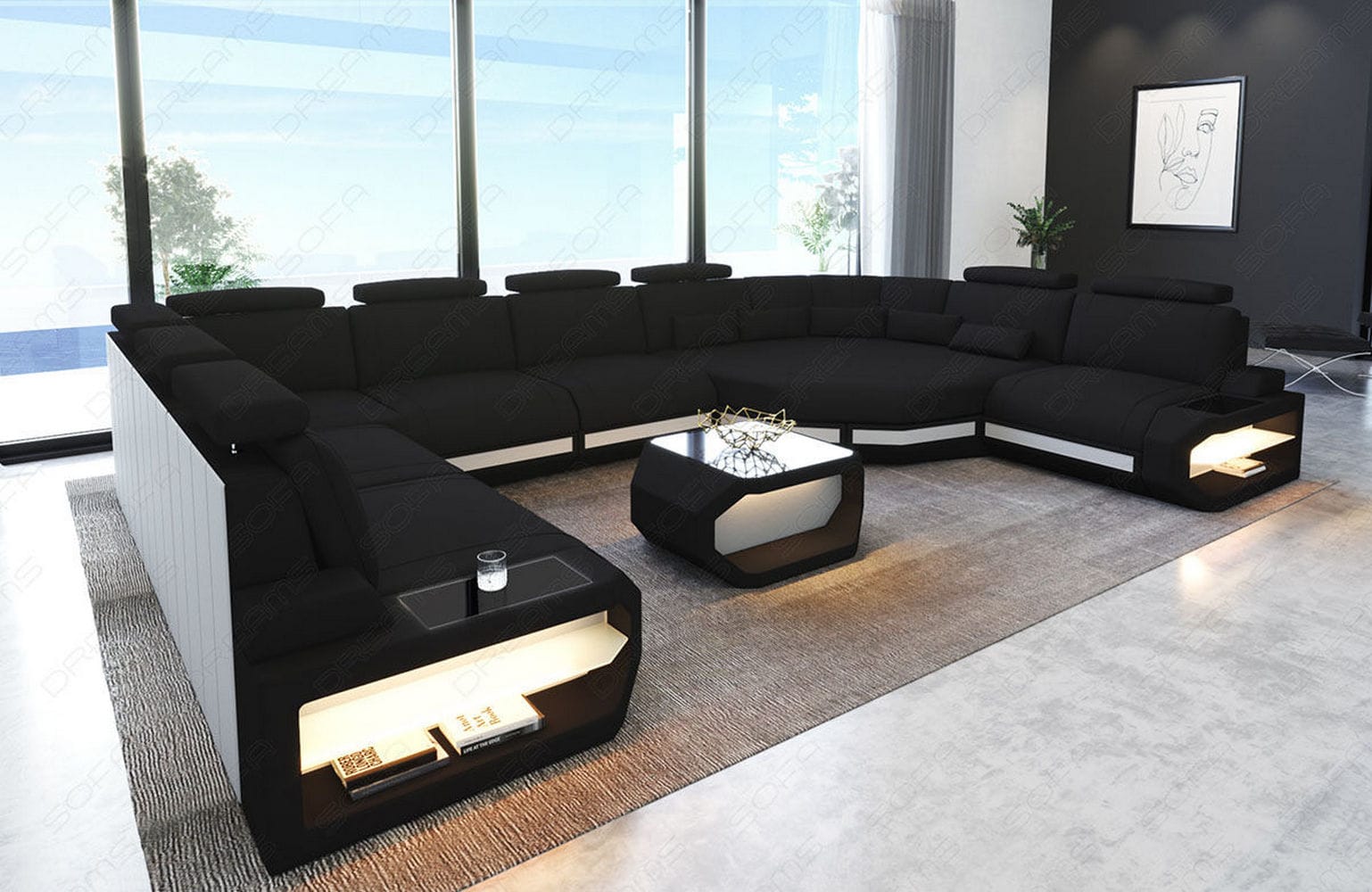 Polster Wohnlandschaft Asti U Form – Komfort und Stil Schwarz-Weiß