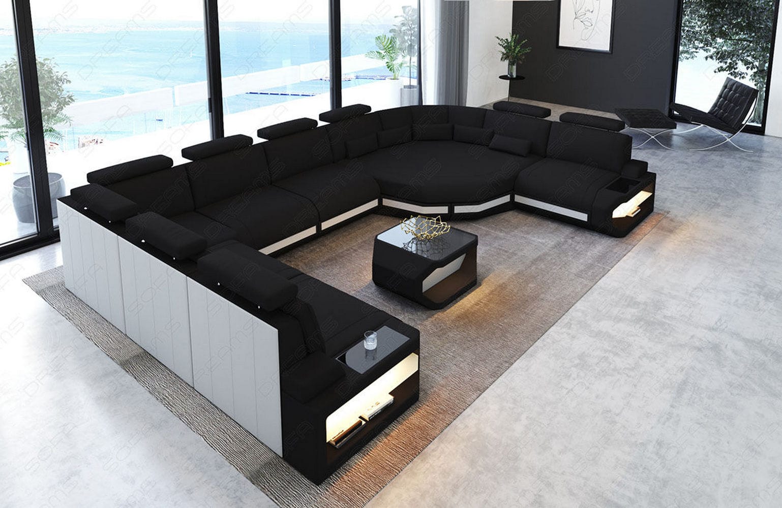 Polster Wohnlandschaft Asti U Form – Komfort und Stil Schwarz-Weiß