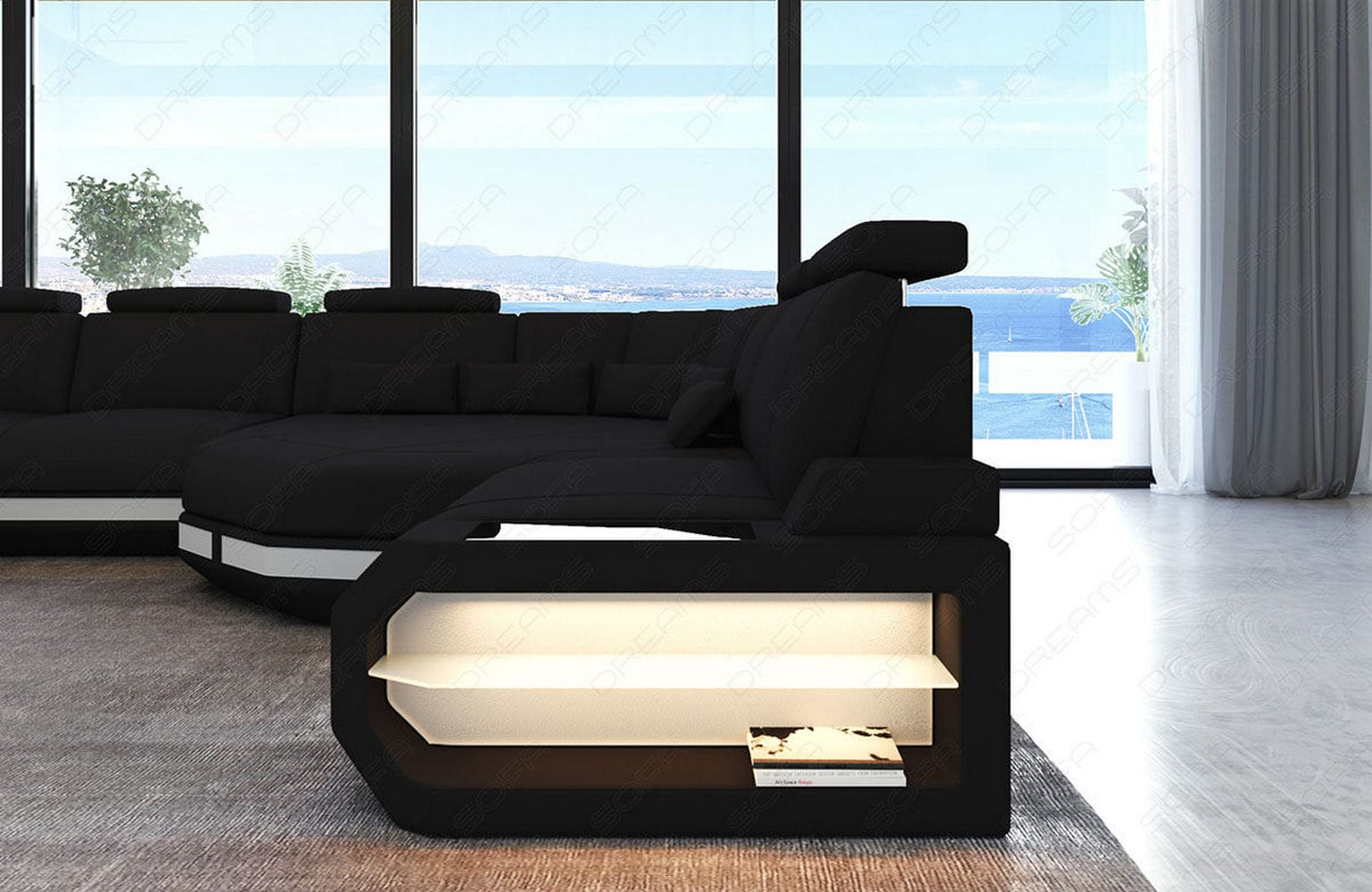 Polster Wohnlandschaft Asti U Form – Komfort und Stil Schwarz-Weiß