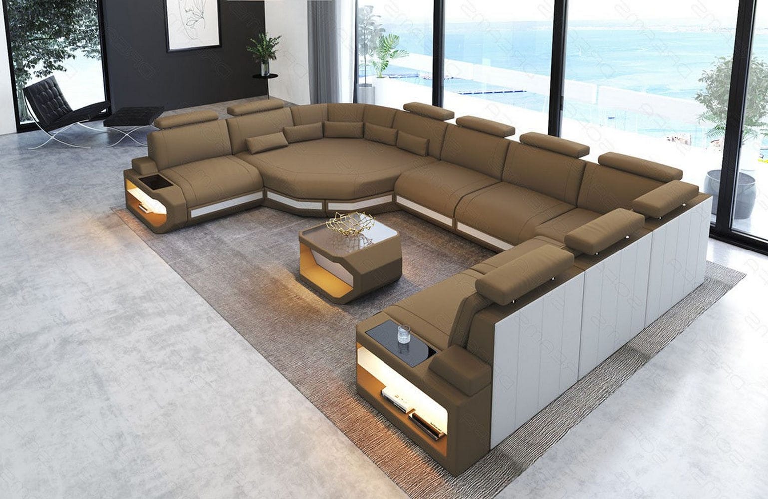 Polster Wohnlandschaft Asti U Form – Komfort und Stil Cappuccino-Weiß