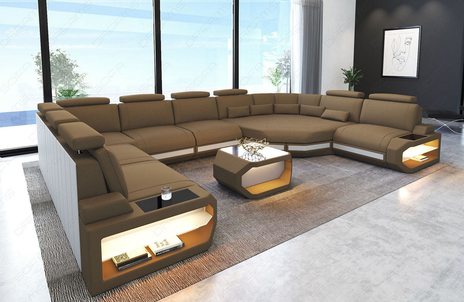 Polster Wohnlandschaft Asti U Form – Komfort und Stil Cappuccino-Weiß