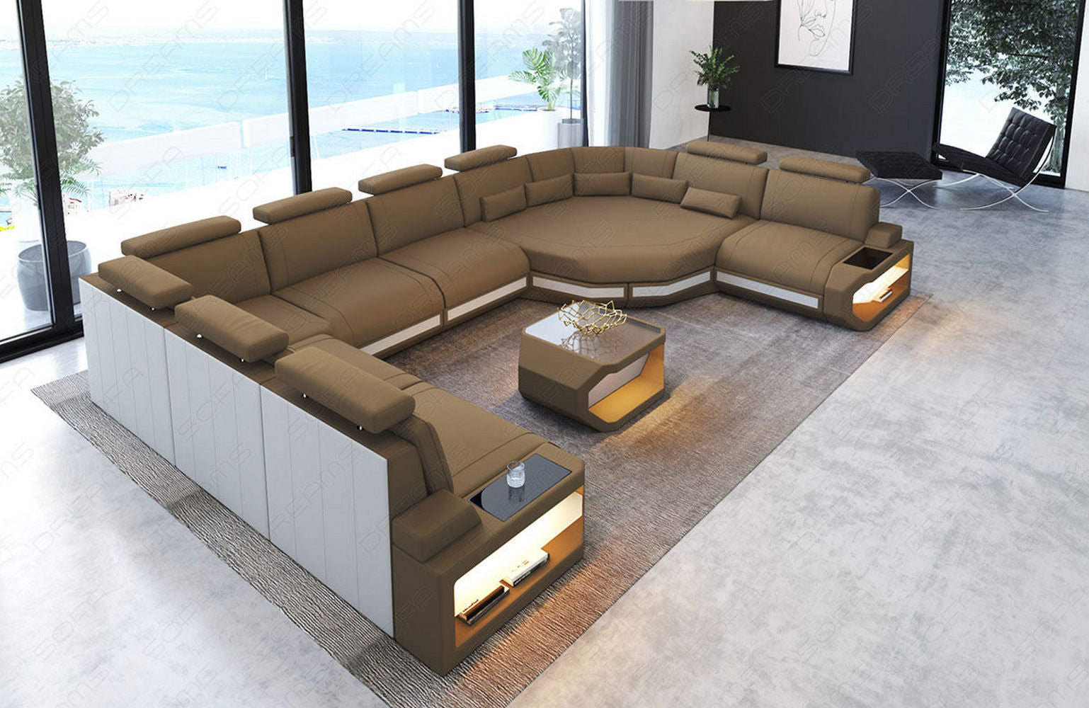 Polster Wohnlandschaft Asti U Form – Komfort und Stil Cappuccino-Weiß