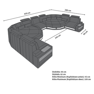 XXL Stoff Wohnlandschaft Asti U-Form Elfenbein-Schwarz