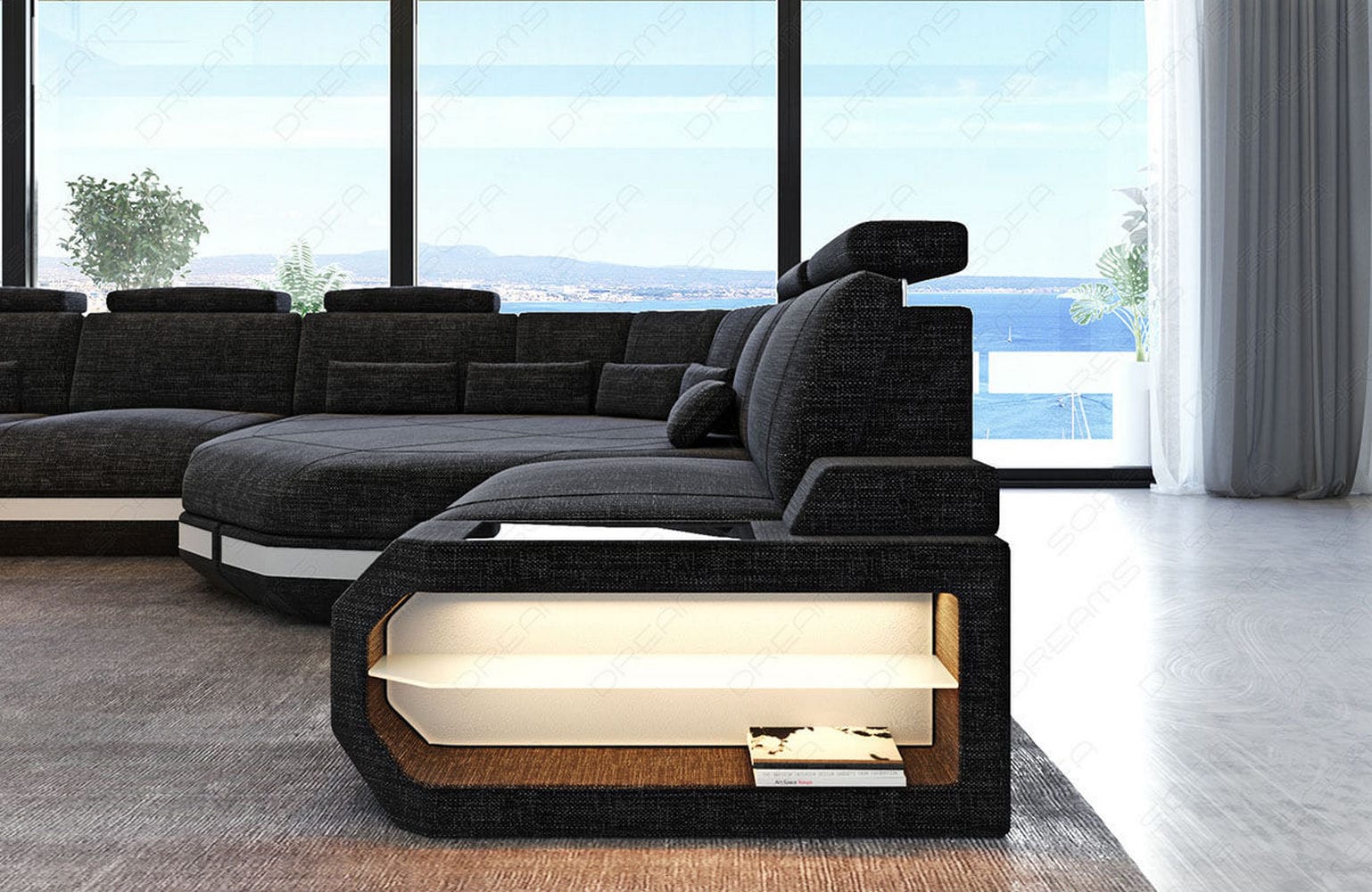 Stoff Wohnlandschaft Asti XXL – Komfort & Design Schwarzgrau-Weiß