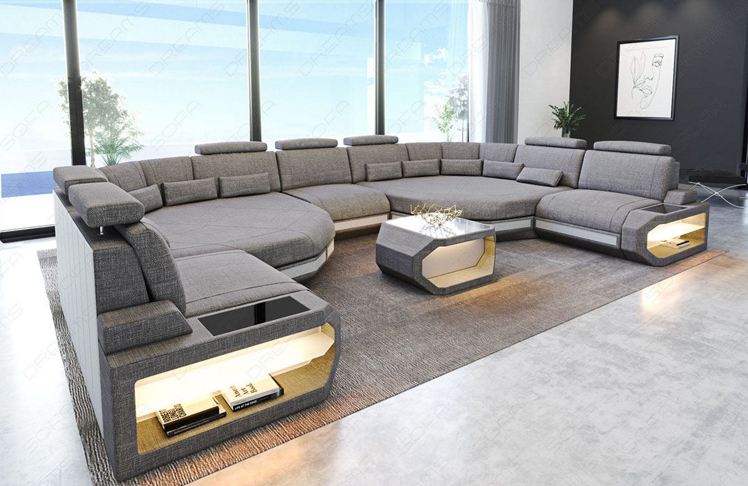 Stoff Wohnlandschaft Asti XXL – Komfort & Design Macchiato-Weiß