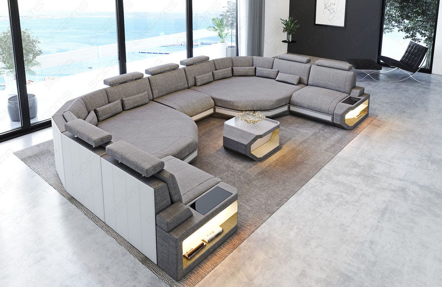 Stoff Wohnlandschaft Asti XXL – Komfort & Design Macchiato-Weiß