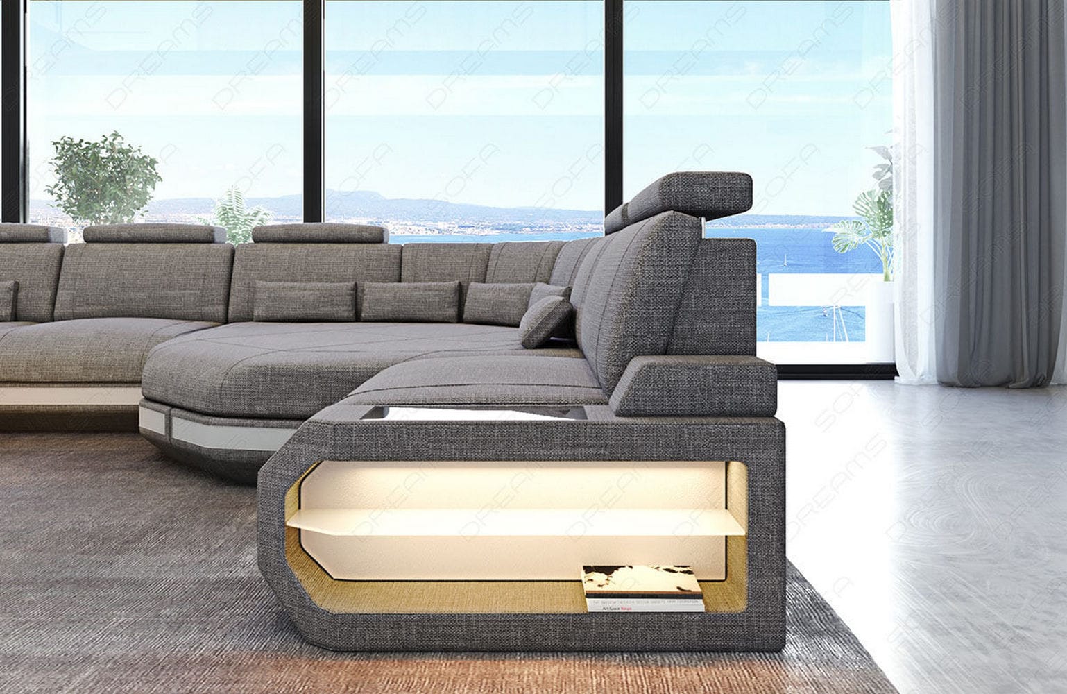 Stoff Wohnlandschaft Asti XXL – Komfort & Design Macchiato-Weiß