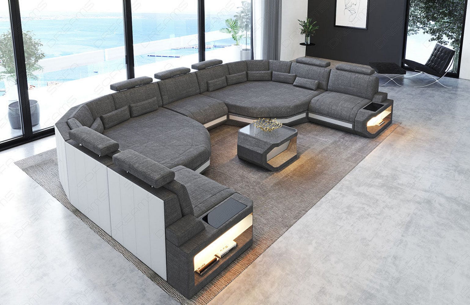 Stoff Wohnlandschaft Asti XXL – Komfort & Design Grau-Weiß
