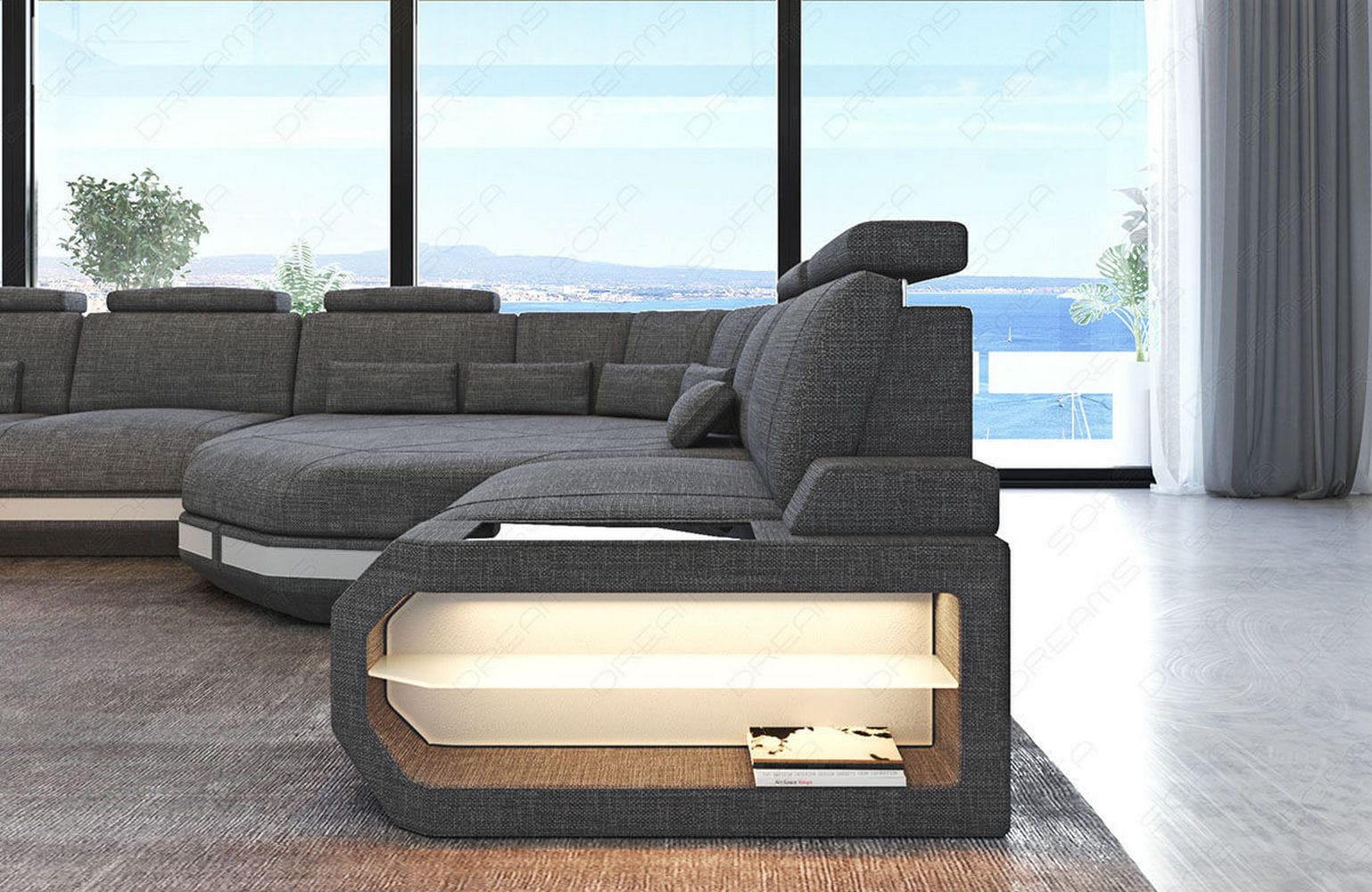 Stoff Wohnlandschaft Asti XXL – Komfort & Design Grau-Weiß