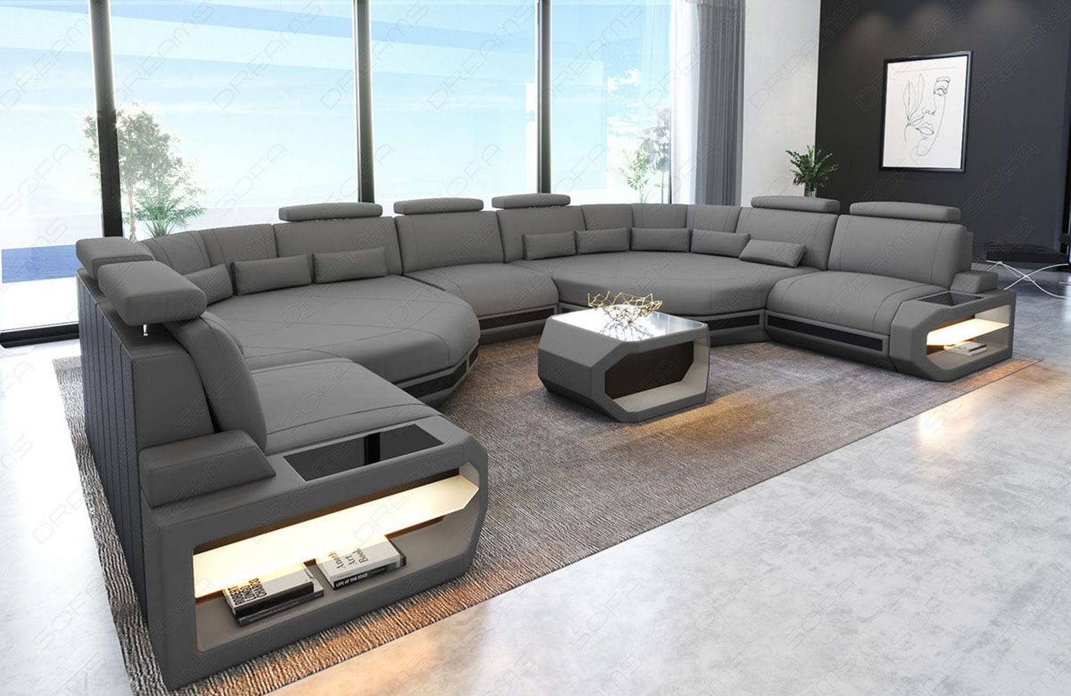 Stoff Wohnlandschaft Asti XXL – Komfort & Design Hellgrau-Schwarz