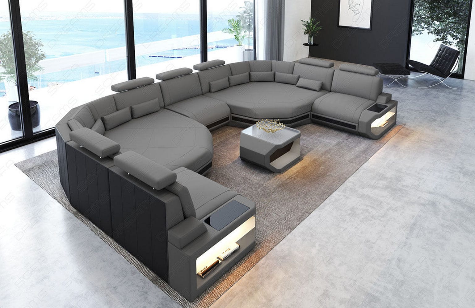 Stoff Wohnlandschaft Asti XXL – Komfort & Design Hellgrau-Schwarz