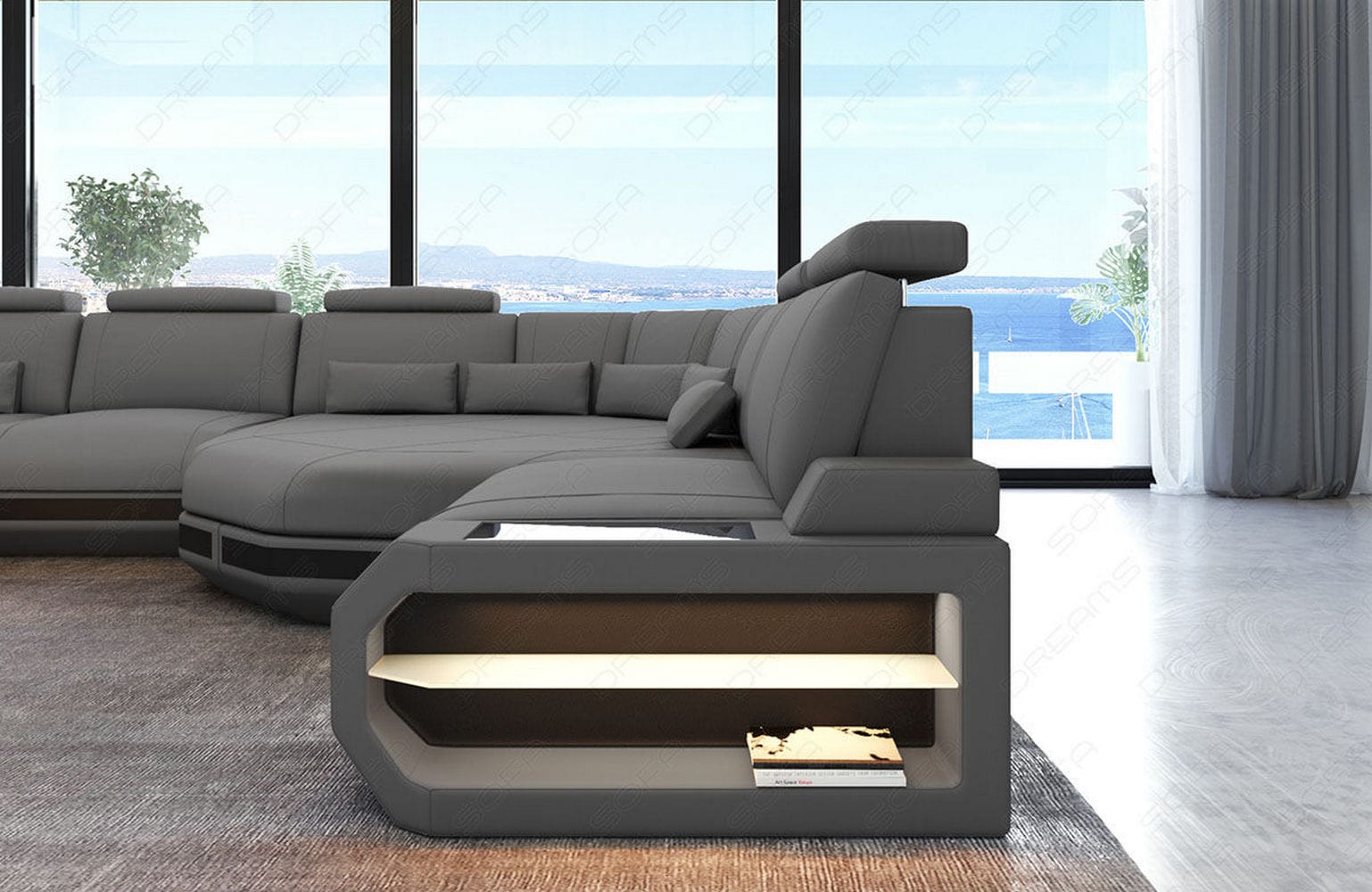 Stoff Wohnlandschaft Asti XXL – Komfort & Design Hellgrau-Schwarz