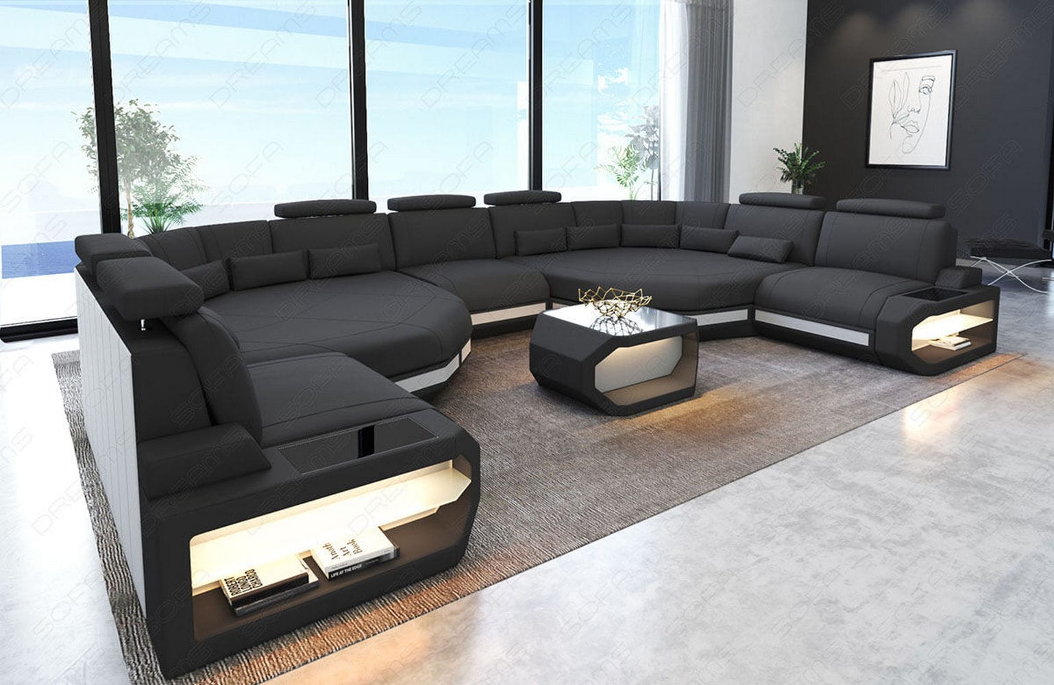 Stoff Wohnlandschaft Asti XXL – Komfort & Design Grau-Weiß