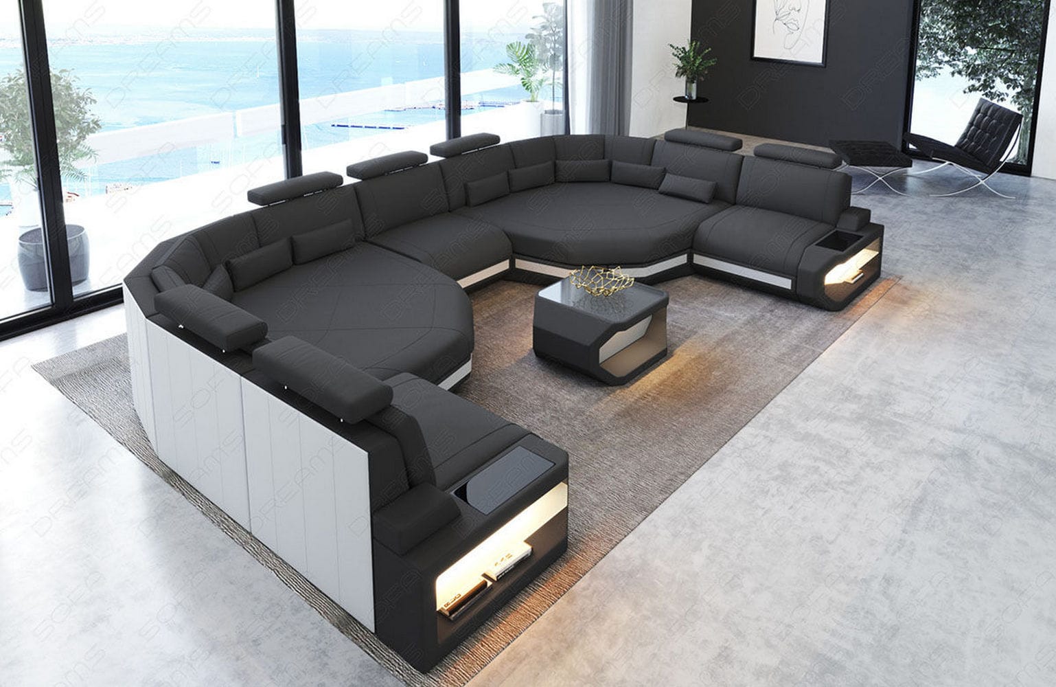Stoff Wohnlandschaft Asti XXL – Komfort & Design Grau-Weiß
