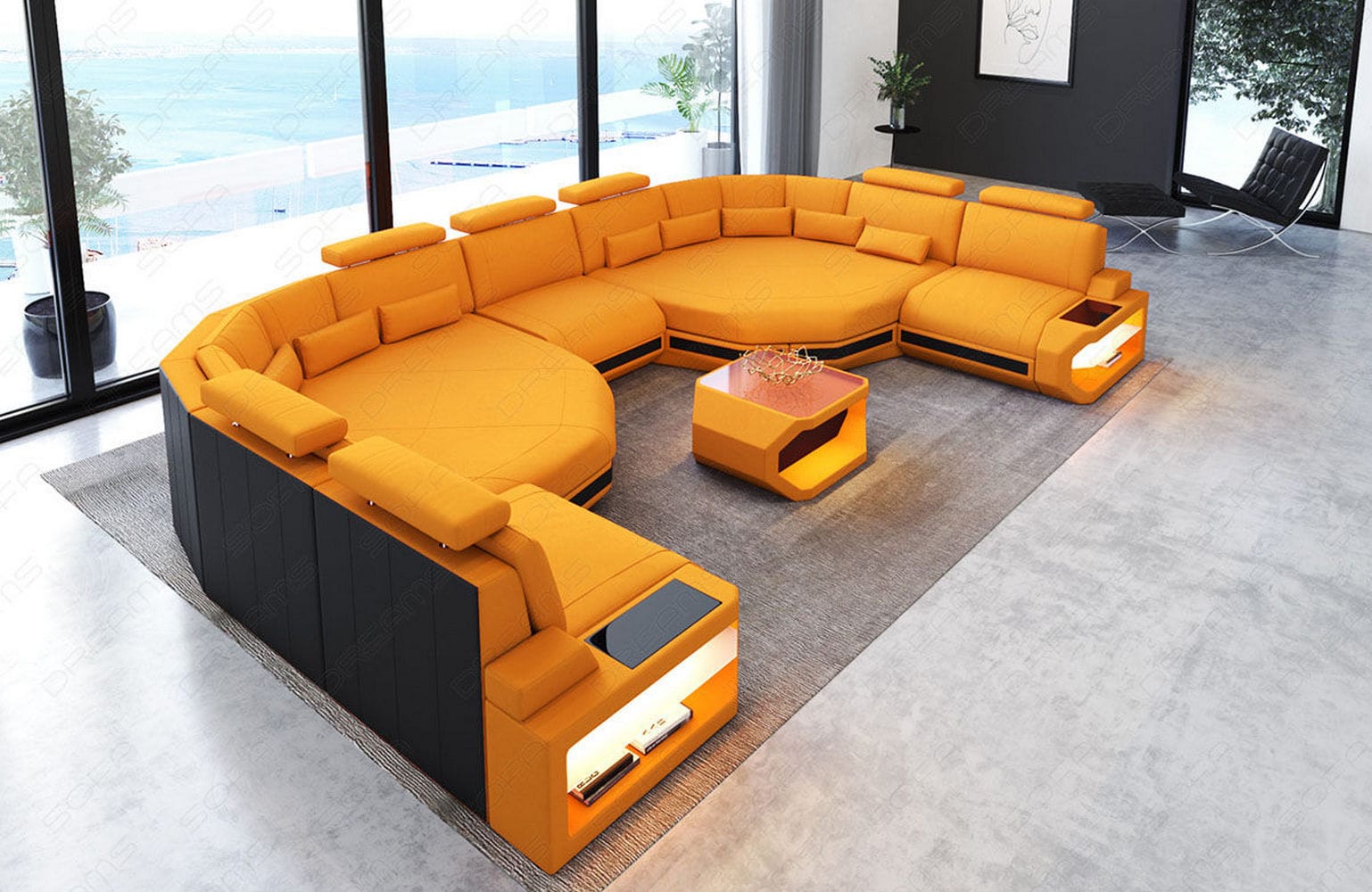 Stoff Wohnlandschaft Asti XXL – Komfort & Design Apricot-Schwarz