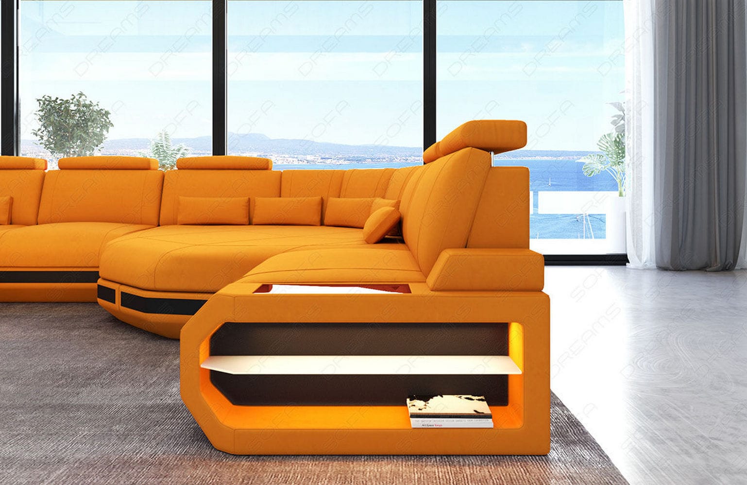 Stoff Wohnlandschaft Asti XXL – Komfort & Design Apricot-Schwarz