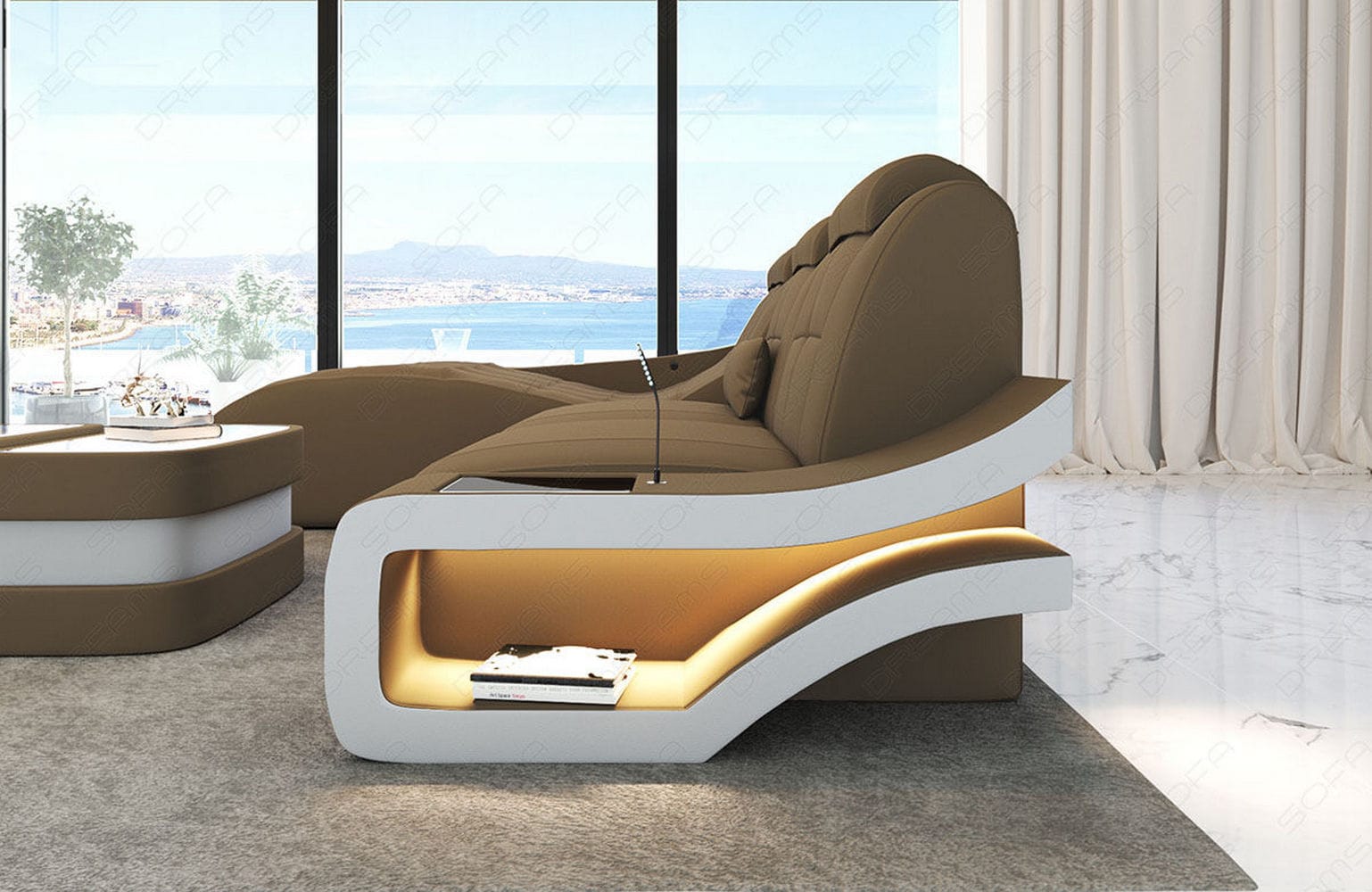 Ecksofa Elegante – Stoff & Komfort Cappuccino-Weiß