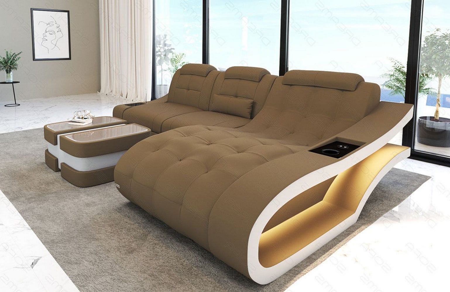 Ecksofa Elegante – Stoff & Komfort Cappuccino-Weiß