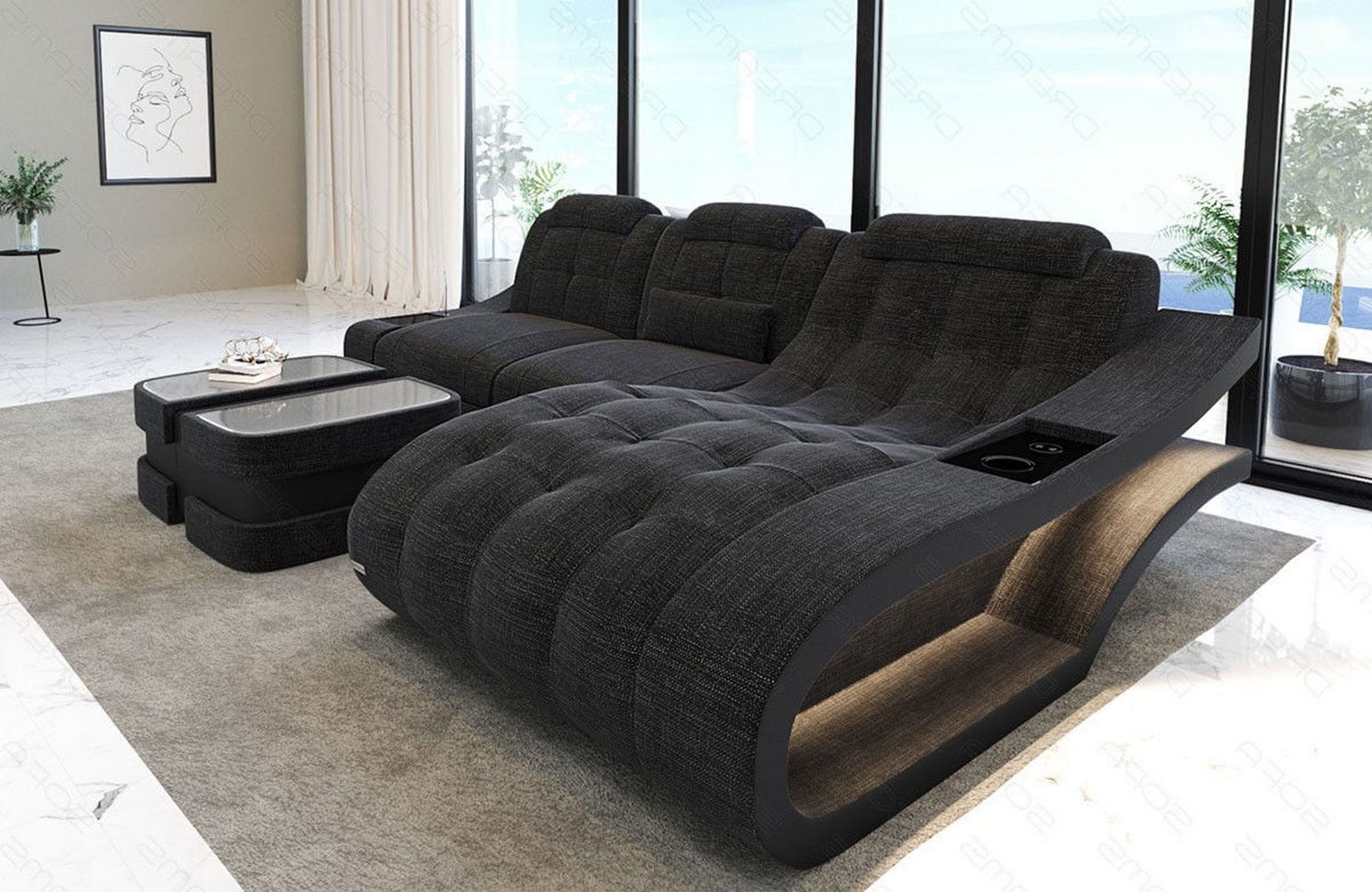 Ecksofa Elegante – Stoff & Komfort Schwarzgrau-Schwarz