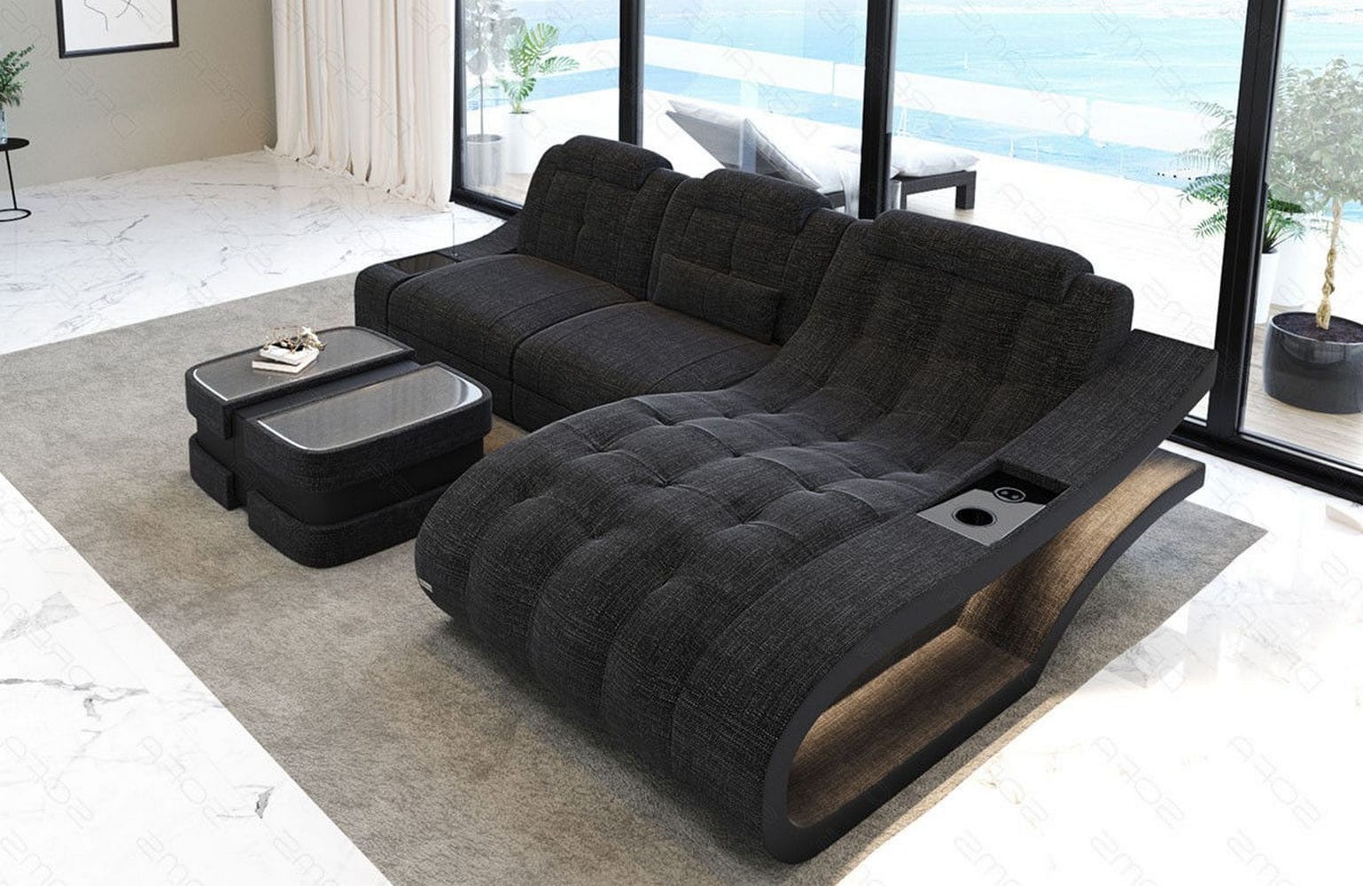 Ecksofa Elegante – Stoff & Komfort Schwarzgrau-Schwarz