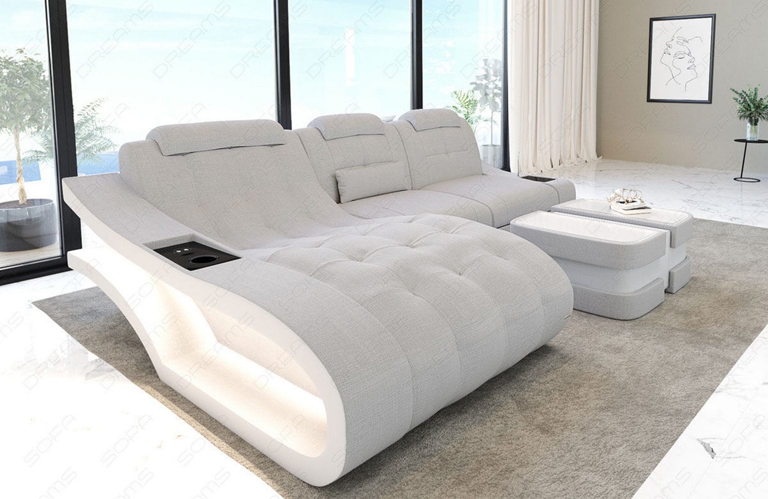 Ecksofa Elegante – Stoff & Komfort Macchiato-Weiß