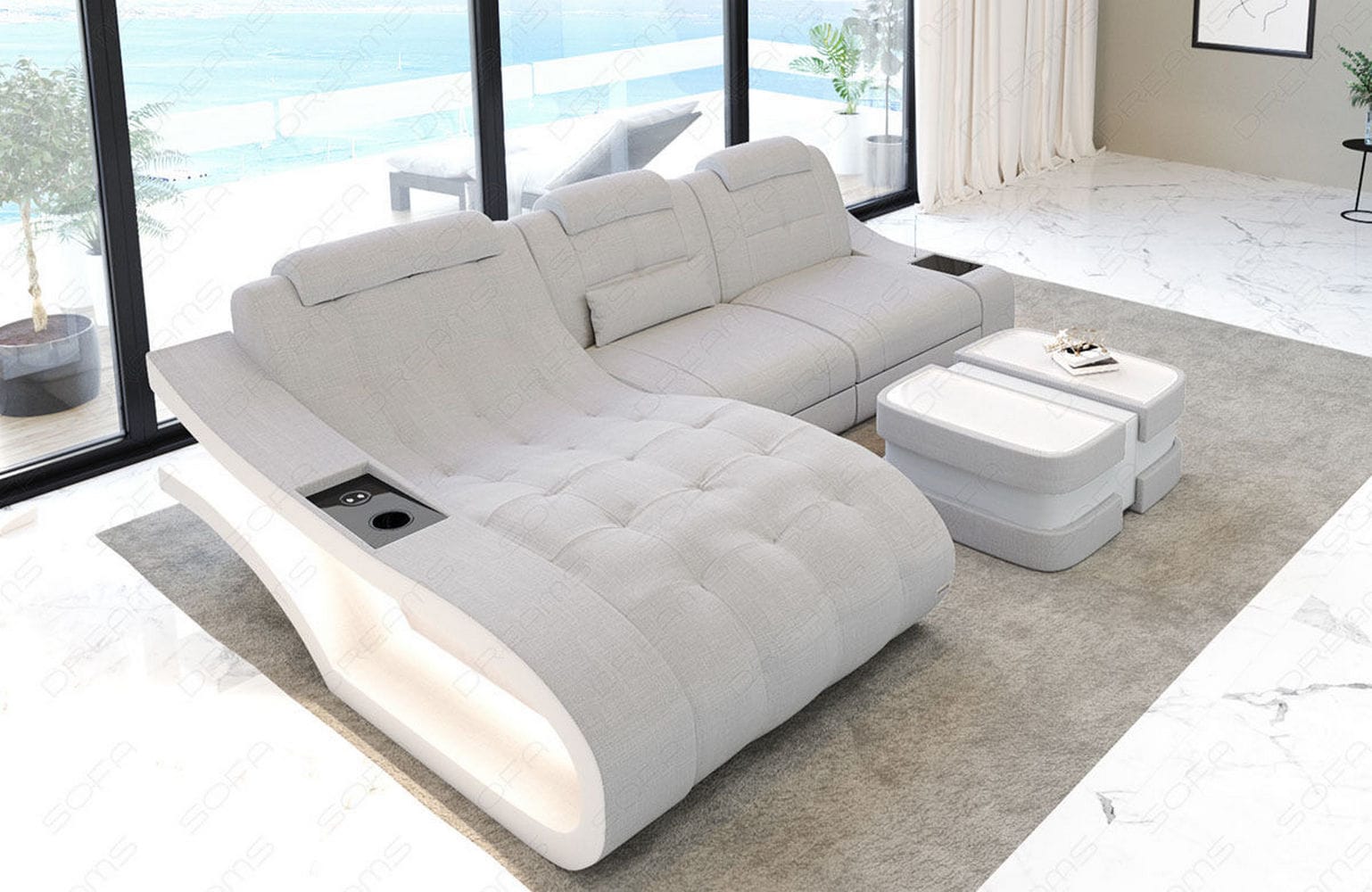 Ecksofa Elegante – Stoff & Komfort Macchiato-Weiß