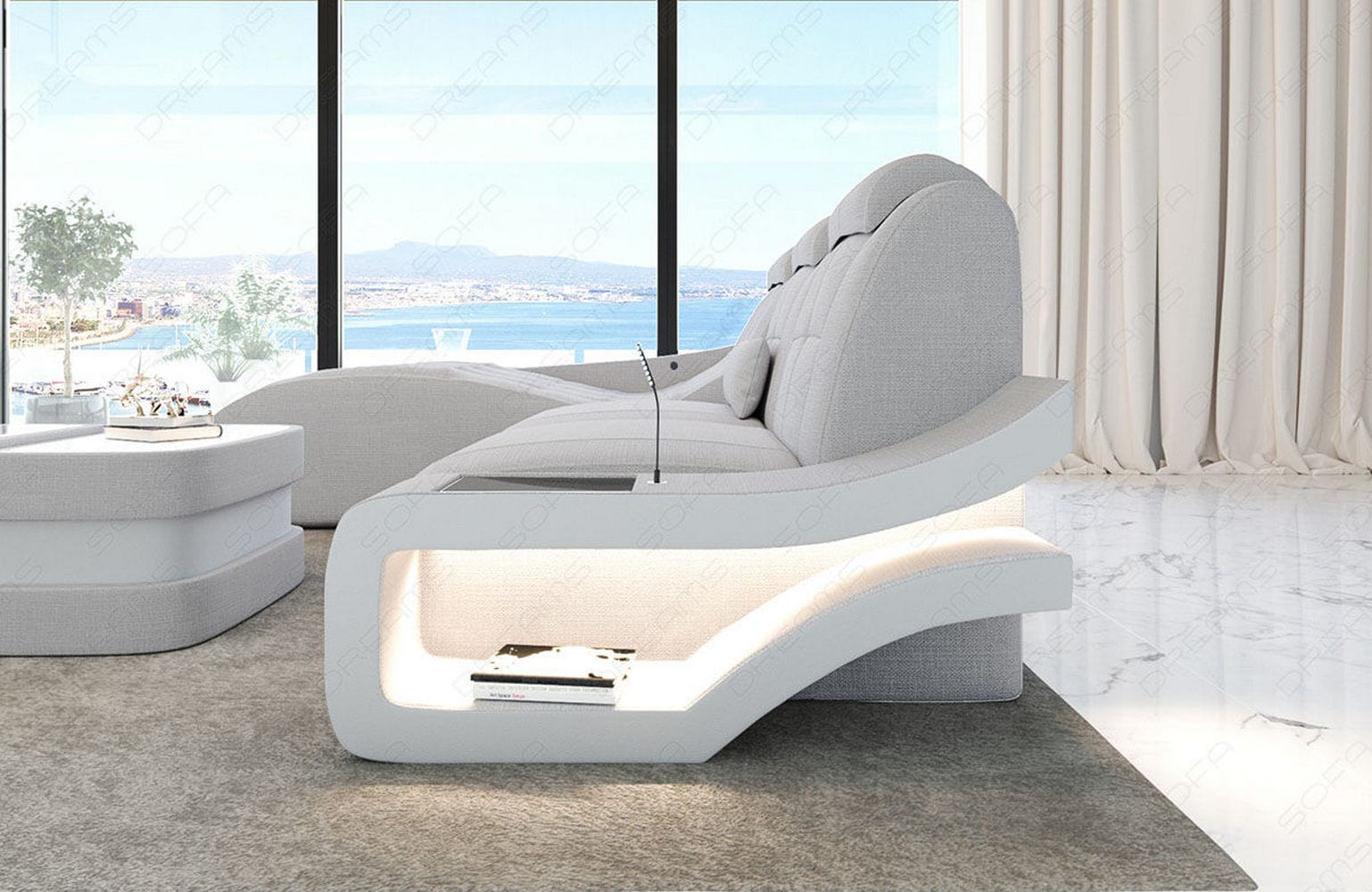 Ecksofa Elegante – Stoff & Komfort Macchiato-Weiß