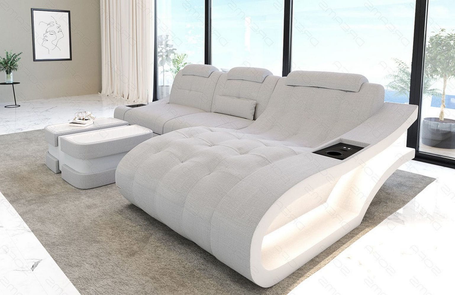 Ecksofa Elegante – Stoff & Komfort Macchiato-Weiß