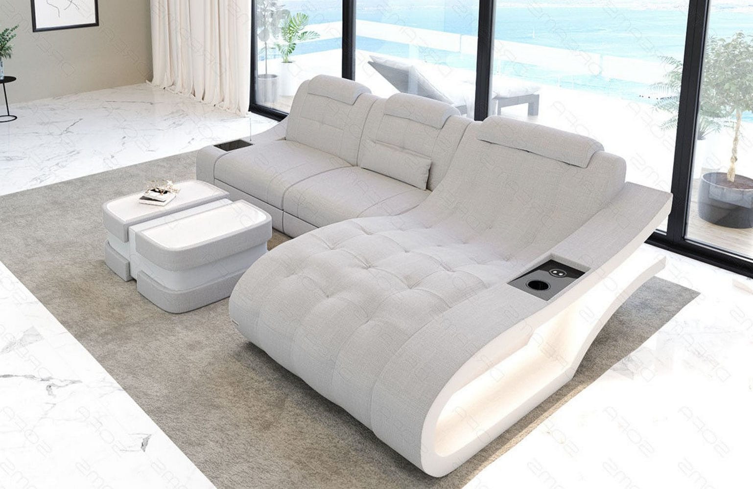Ecksofa Elegante – Stoff & Komfort Macchiato-Weiß