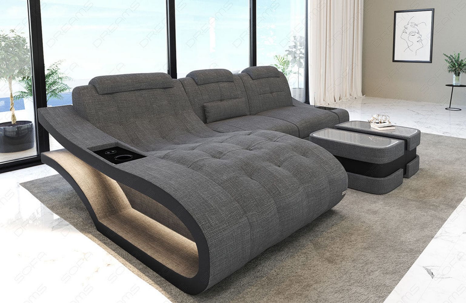 Ecksofa Elegante – Stoff & Komfort Grau-Schwarz
