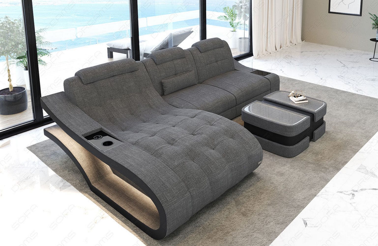 Ecksofa Elegante – Stoff & Komfort Grau-Schwarz