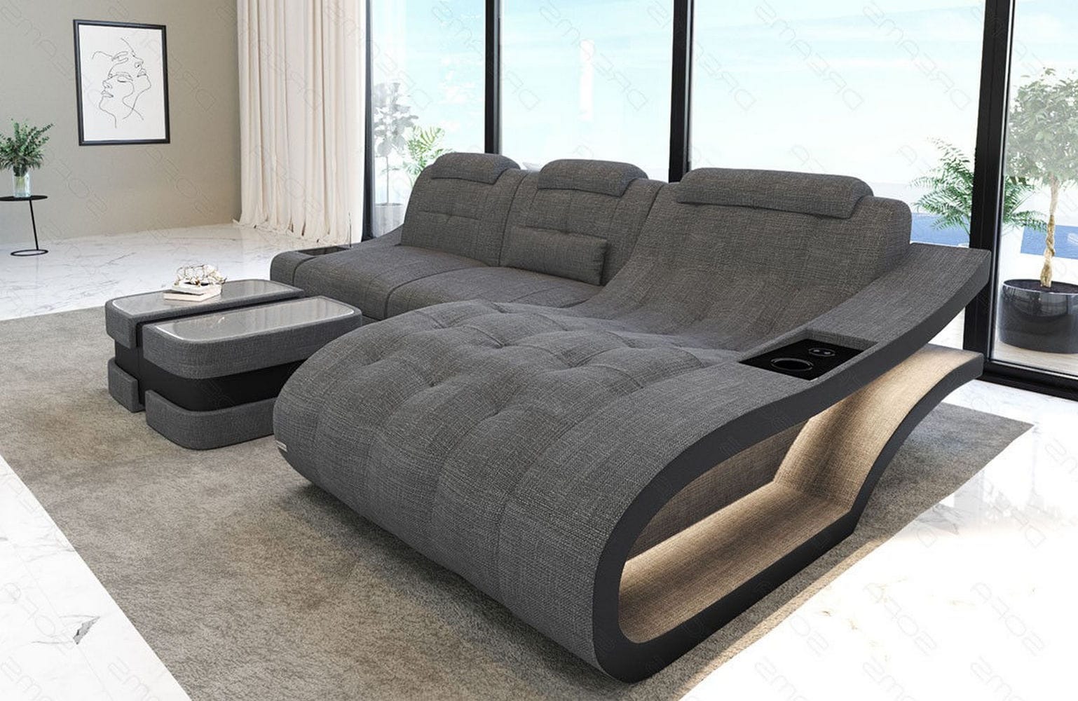 Ecksofa Elegante – Stoff & Komfort Grau-Schwarz