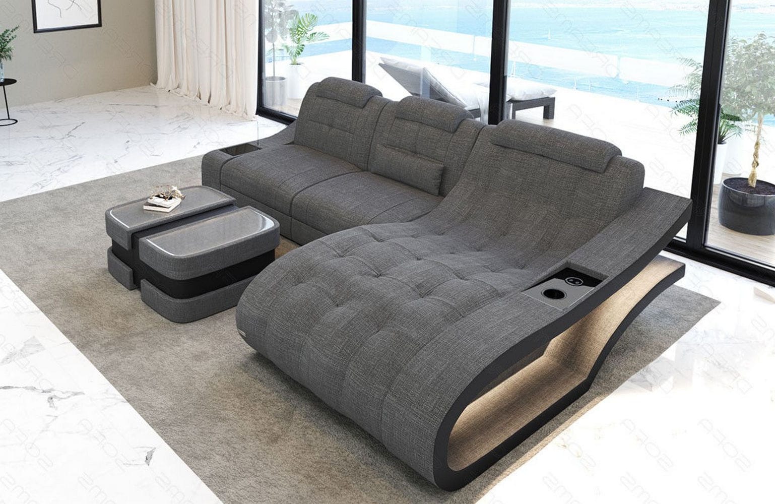 Ecksofa Elegante – Stoff & Komfort Grau-Schwarz