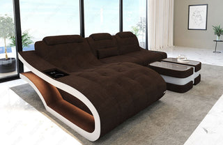 Ecksofa Elegante L-Form aus Stoff Braun-Weiß