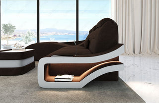 Ecksofa Elegante L-Form aus Stoff Braun-Weiß