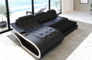 Ecksofa Elegante L-Form aus Stoff Braun-Weiß