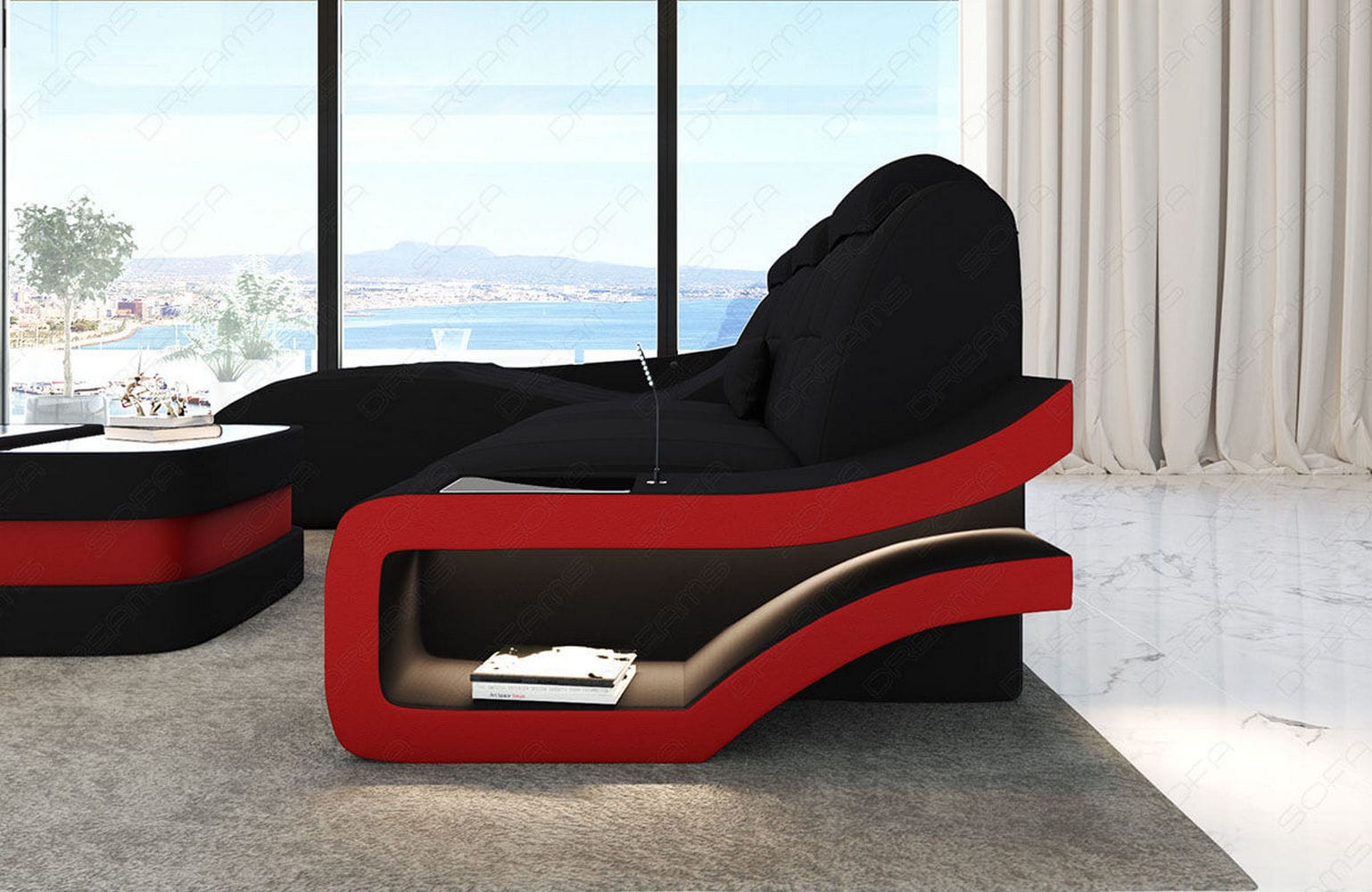 Ecksofa Elegante – Stoff & Komfort Schwarz-Rot