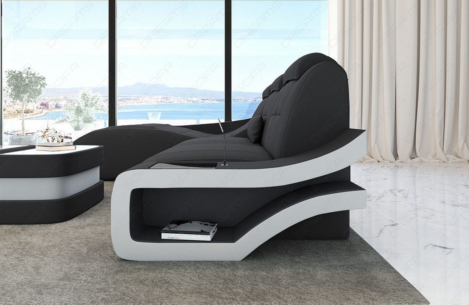 Couch Modell L Form Stoff Grau-Weiß
