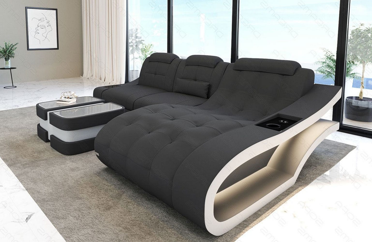 Ecksofa Elegante – Stoff & Komfort Grau-Weiß