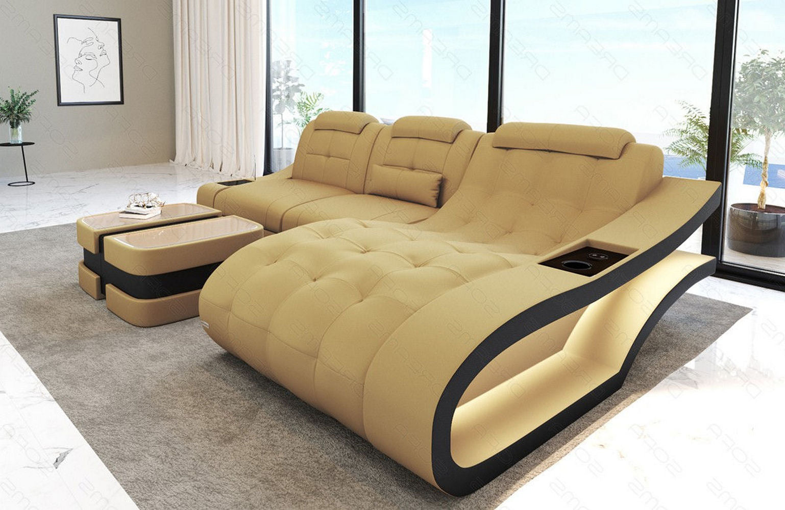 Ecksofa Elegante – Stoff & Komfort Beige-Schwarz