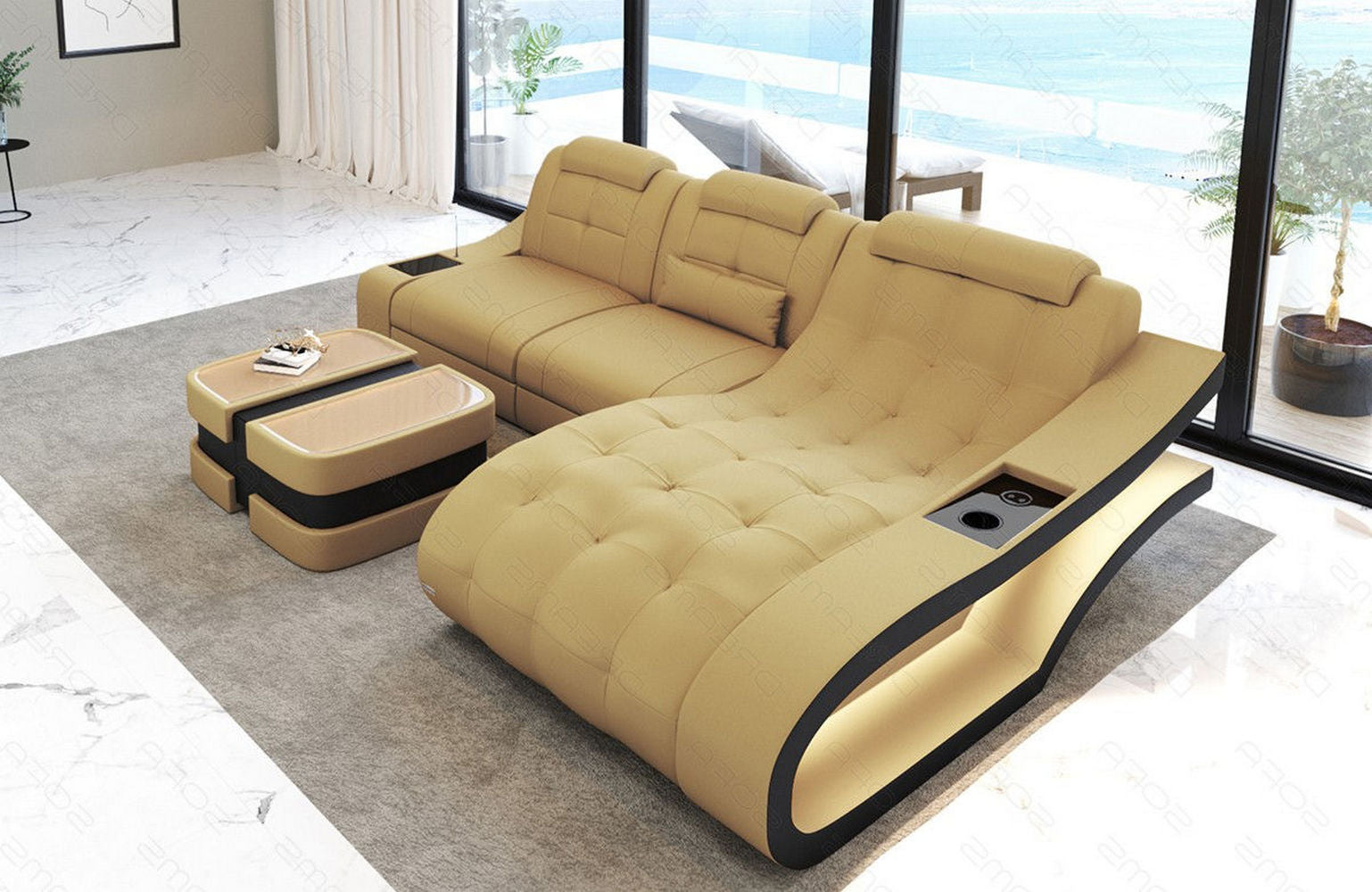 Ecksofa Elegante – Stoff & Komfort Beige-Schwarz