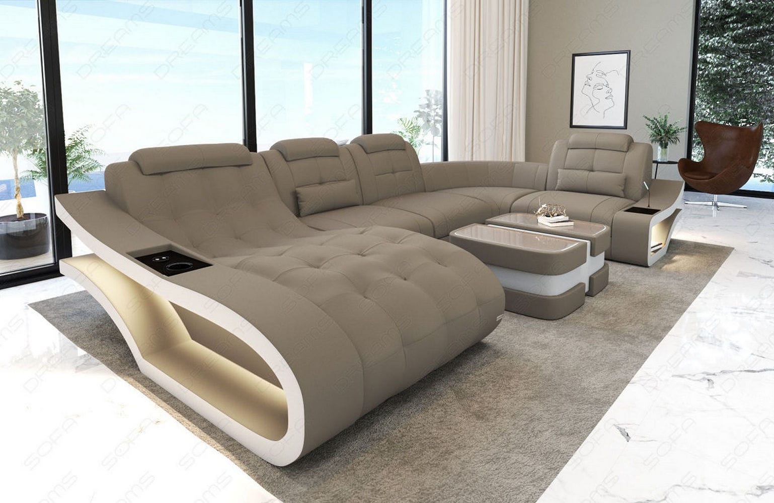 Polster Wohnlandschaft Elegante – Komfort & Stil Taupe-Weiß
