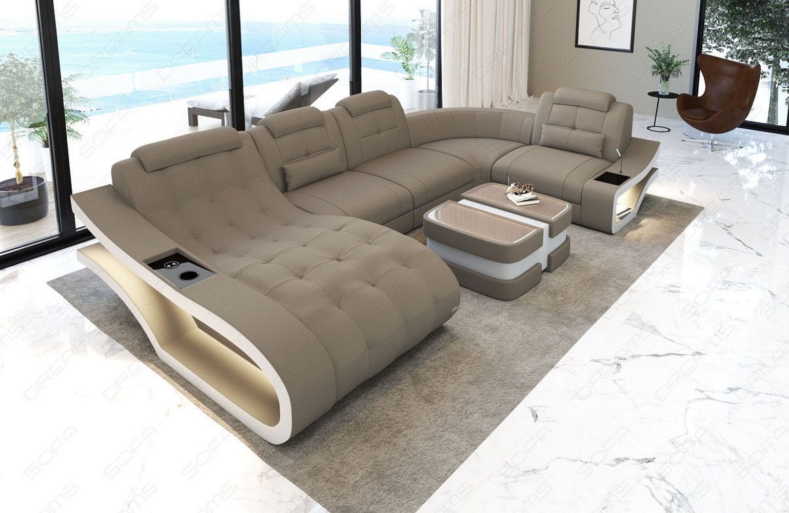 Polster Wohnlandschaft Elegante – Komfort & Stil Taupe-Weiß