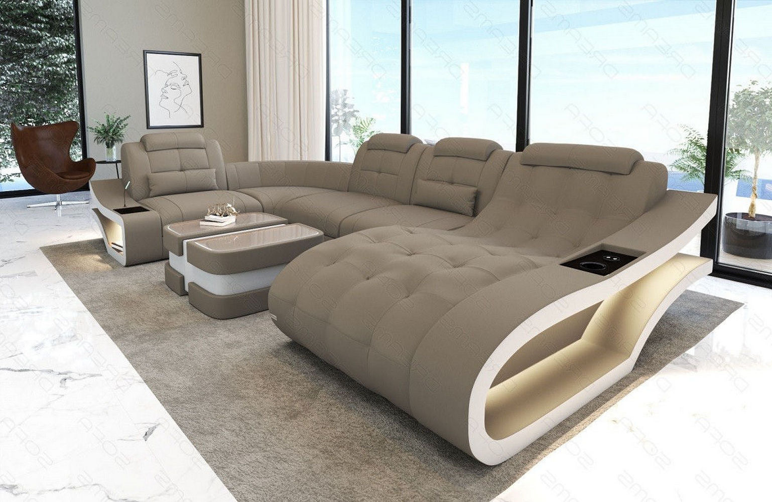 Polster Wohnlandschaft Elegante – Komfort & Stil Taupe-Weiß