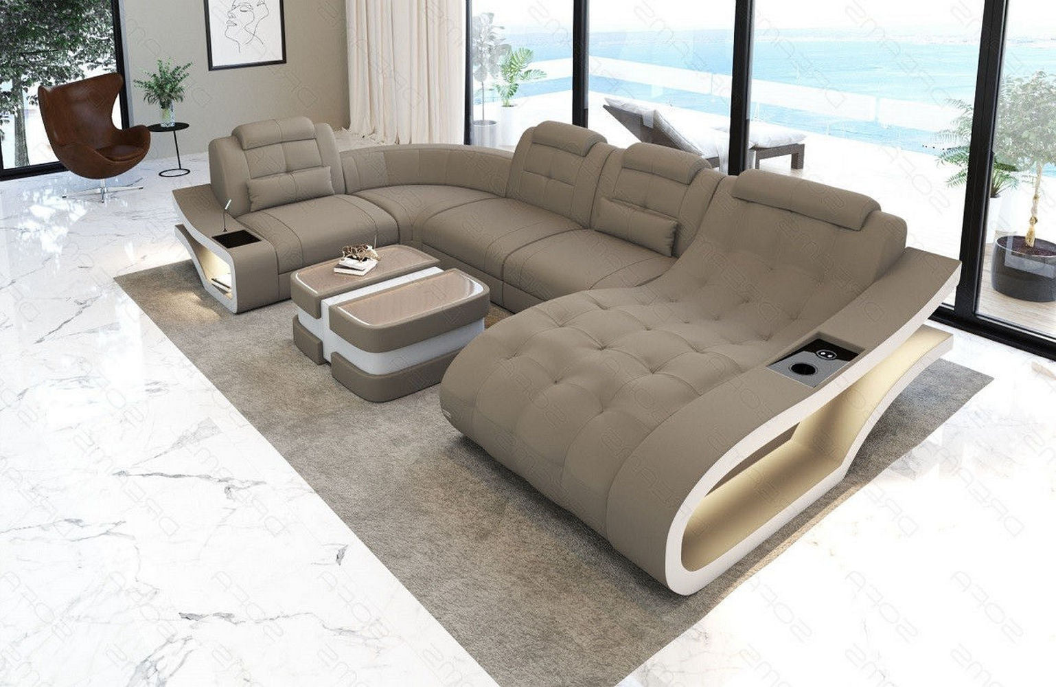 Polster Wohnlandschaft Elegante – Komfort & Stil Taupe-Weiß
