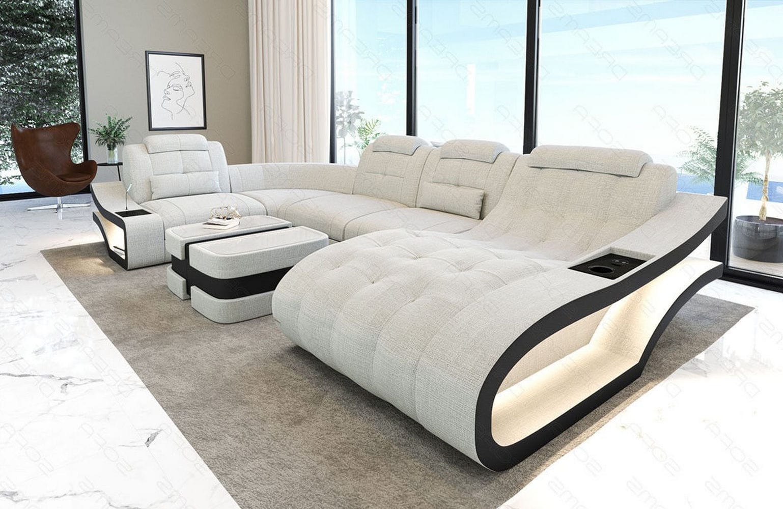 Polster Wohnlandschaft Elegante – Komfort & Stil Elfenbein-Schwarz