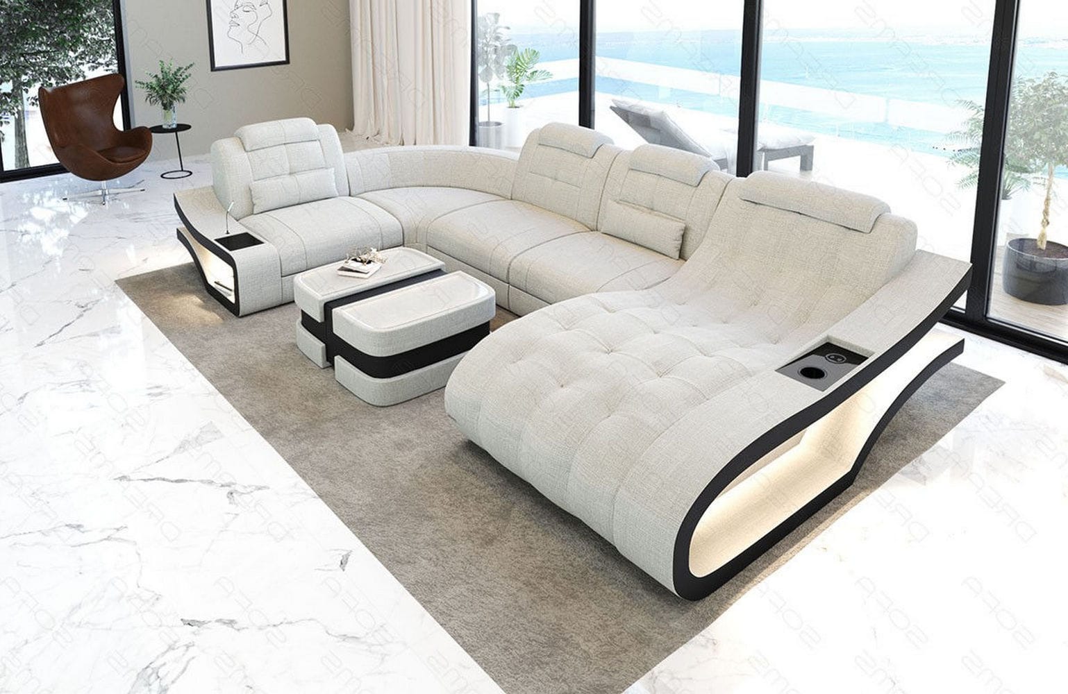 Polster Wohnlandschaft Elegante – Komfort & Stil Elfenbein-Schwarz