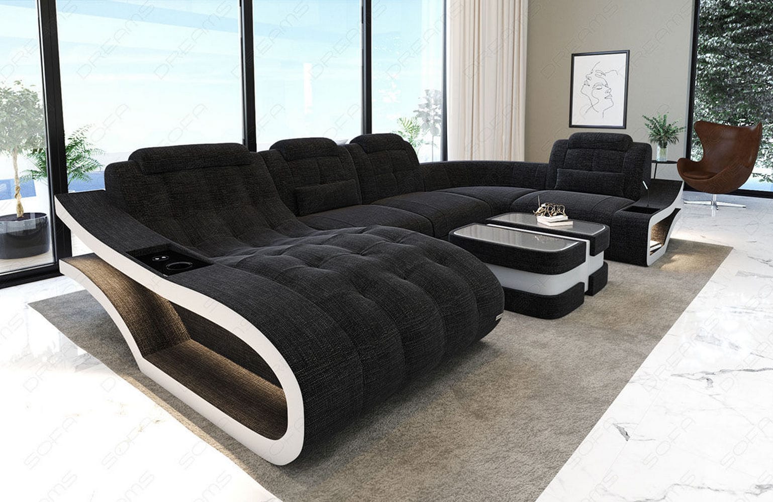 Polster Wohnlandschaft Elegante – Komfort & Stil Schwarzgrau-Weiß