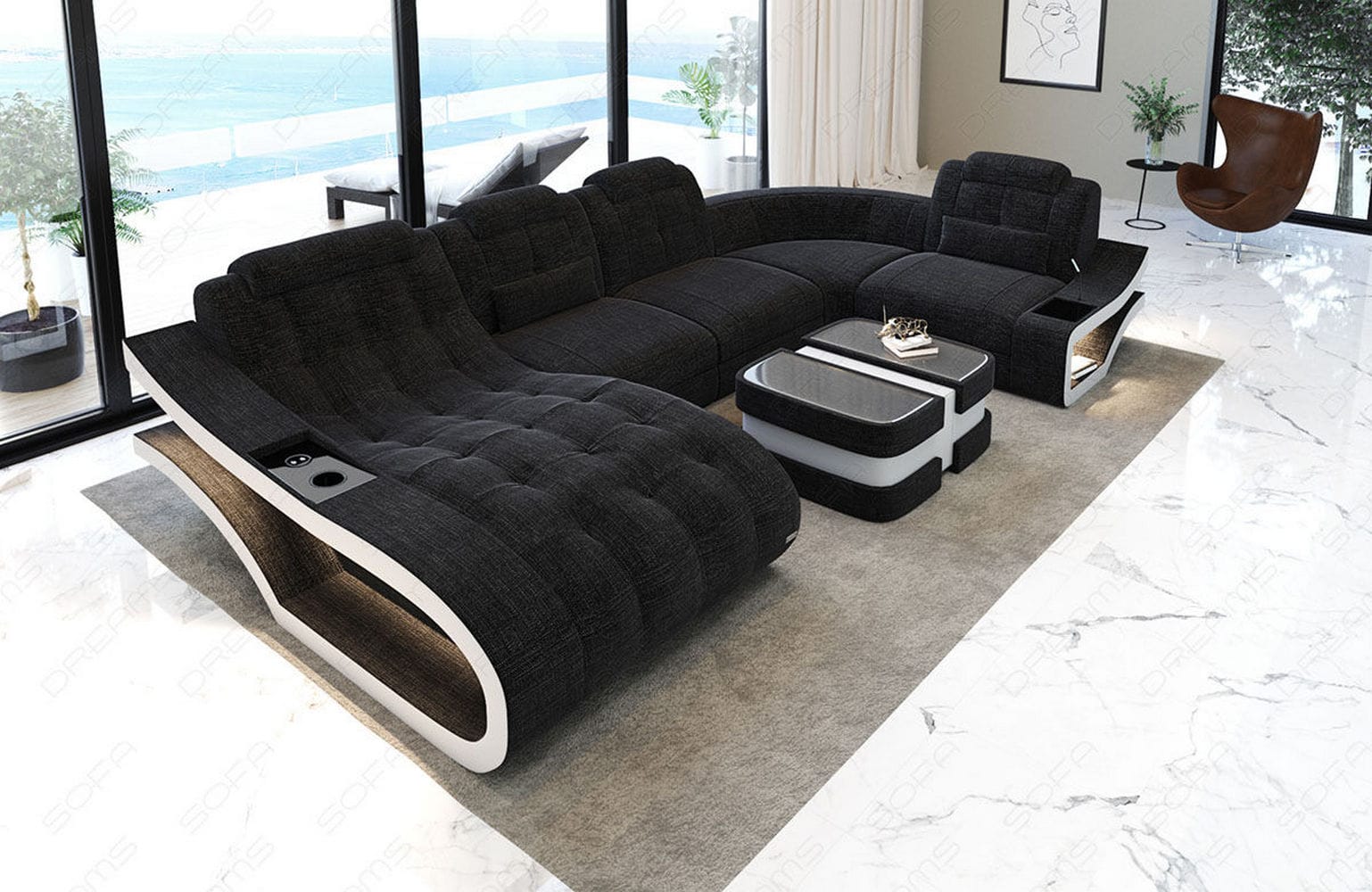 Polster Wohnlandschaft Elegante – Komfort & Stil Schwarzgrau-Weiß